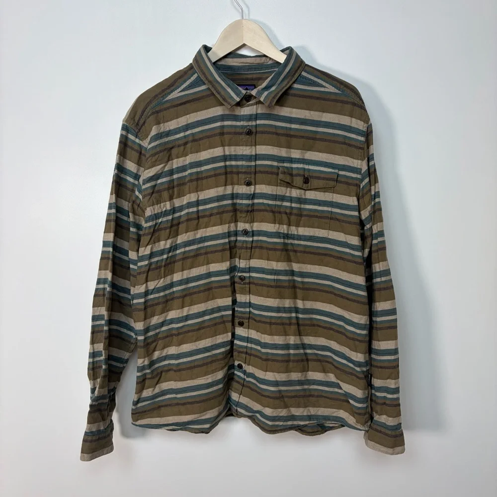 Patagonia Fjord Flannel Organic Cotton Striped Shirt - Brown and Gray